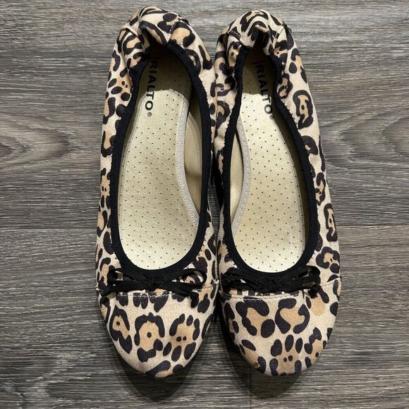 Rialto Sunnyside II Size 9 Ballet Flats Leopard Animal Print Shoes Bow Neutral - Picture 1 of 8